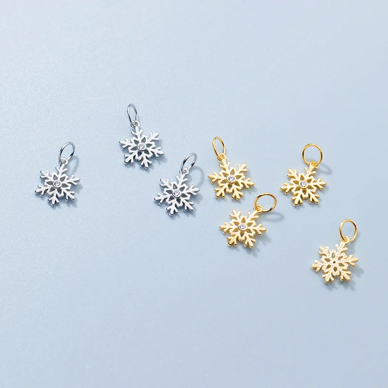 

Cute Pendant 925 Sterling Silver Gold Plated Inlaid Zircon Small Snowflake Charm for Jewelry Necklace Bracelet Accessories