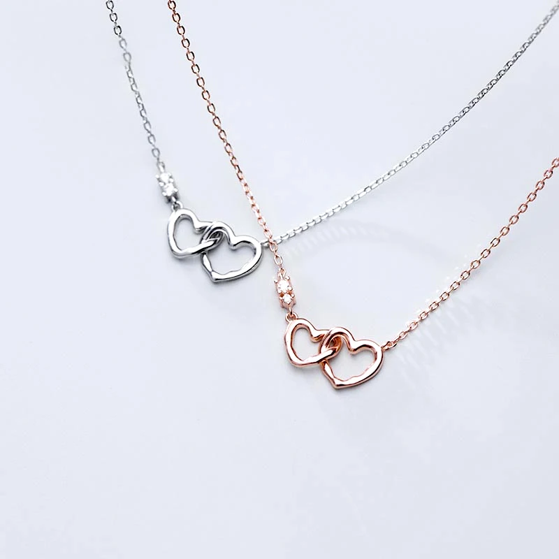 

N2126 New Arrivals Sterling Silver Jewelry 925 Sterling Silver Plated Rose Gold Hollow Chain Love Diamond Necklace