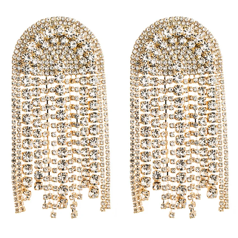 

HOVANCI New design earring rings drag queen earring rhinestones tassel earring for party, Gold/silver
