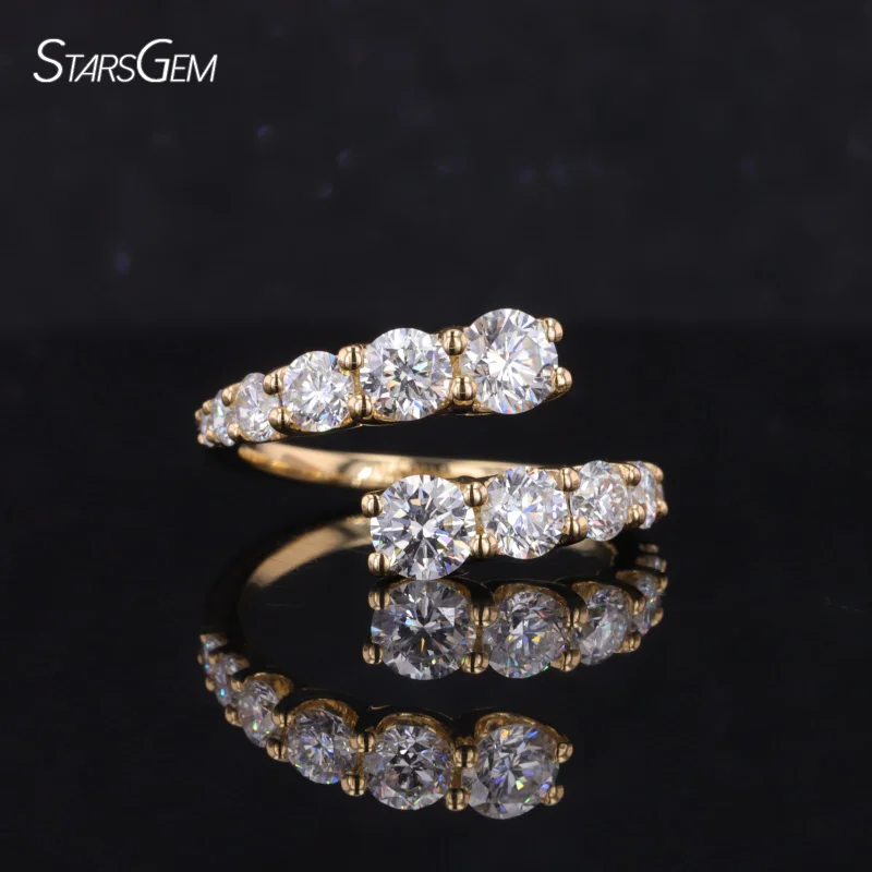 

Starsgem custom 10K 14K yellow gold Wrap around 2mm 4.5mm round D vvs diamond gra moissanite wedding engagement ring for women