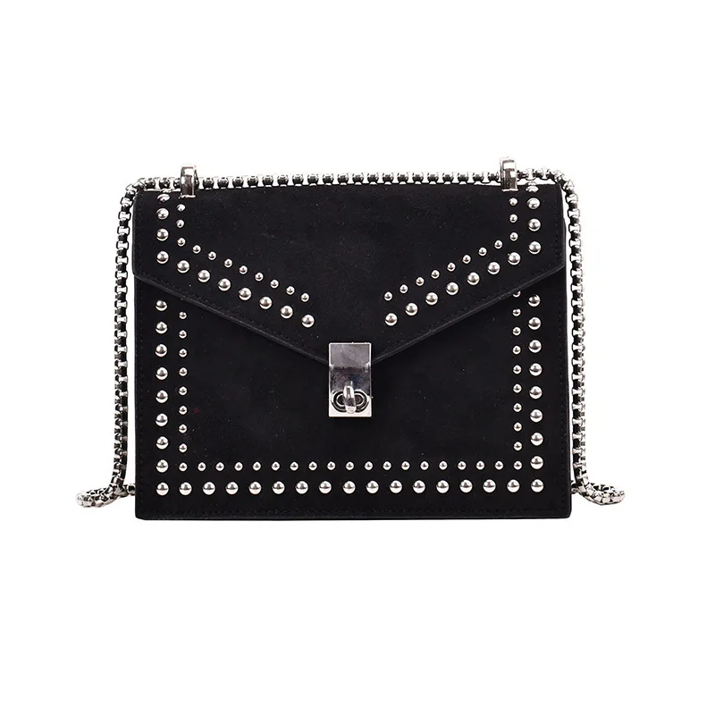 

Winter texture small bag female 2021 popular new rivet small square bag frosted messenger handbags for women luxury