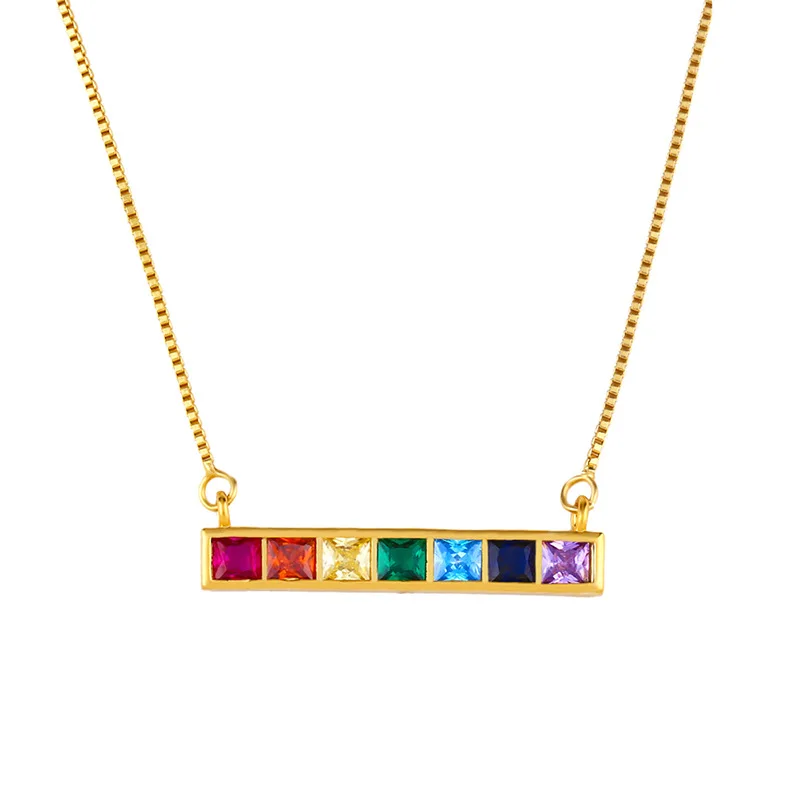 

Best Birthday Gifts Rainbow CZ Micro Pave 18 KGold Round and Bar Pendant Womens Necklace