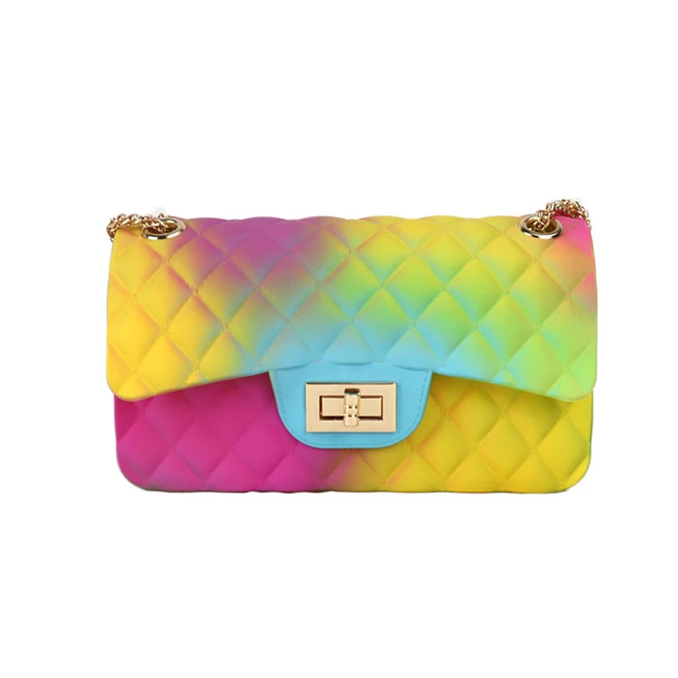 

2020 new summer women bag handbags Fashion Luxury mini Rainbow Purse Chain Lady Colorful PVC Bags Candy Jelly Hand Bags, White, green, yellow, pink, blue