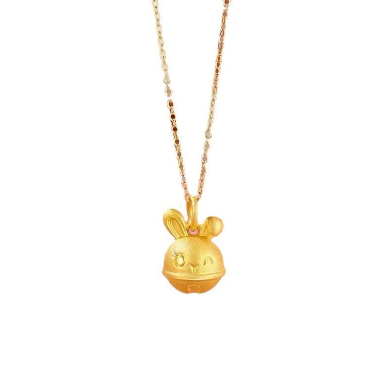 

2023 Life Rabbit Necklace Brass Gold-Plated Bell Rabbit Pendant Cute Women Choker Sub-Live Supply