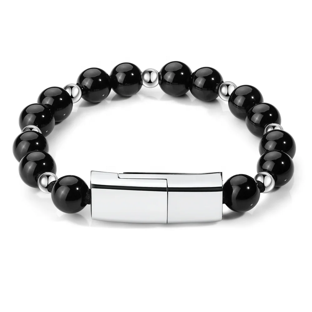 

Customized Logo Wholesale Latest Natural Stone Function Cable Charger Beaded usb Bracelet