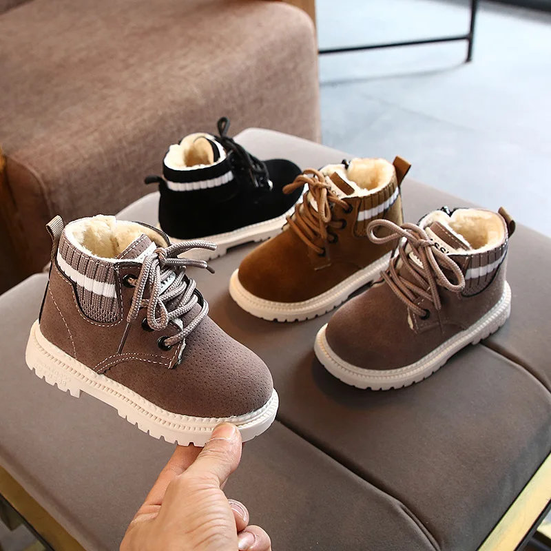 

Baby Girls Boys Snow Boots Autumn Winter Kids Outdoor Casual Warm Shoes Soft bottom Non-slip Toddler Boot Child Boots, Brown grey black