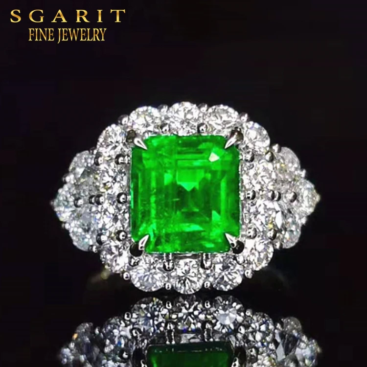 

SGARIT luxury jewelry 18k Gold ring 4.47ct High Quality ZAMBIA Vivid Green Natural Emerald Women Ring