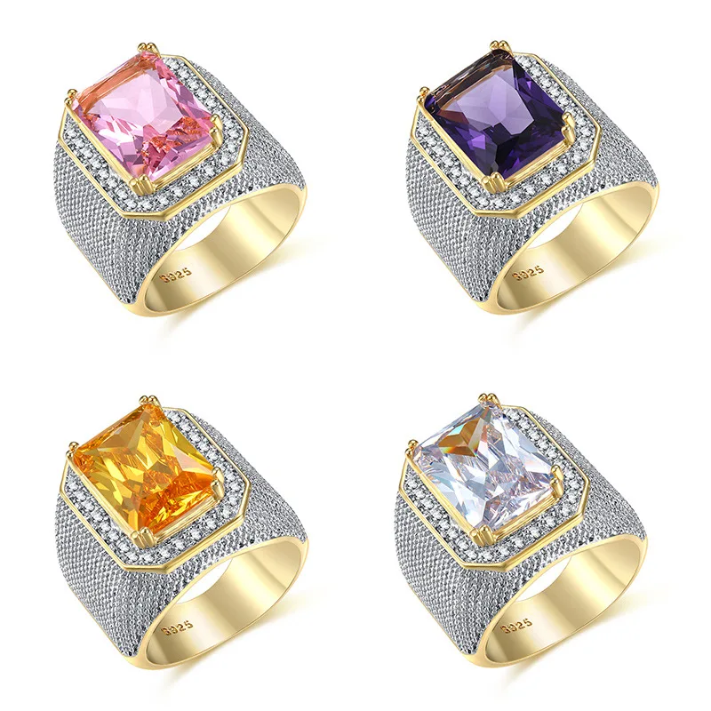 

Round Square shape AAA+Cubic Zircon Ring Copper Material Gold Silver plated Iced Out Full CZ Hip Hop Rings Men's Fashion Jewelry