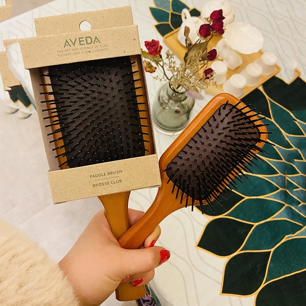 

Wooden comb detangling hair brush natural hemu and beech hair combs Head massage ease fatigue new styles 2021 ready to ship, Natural color