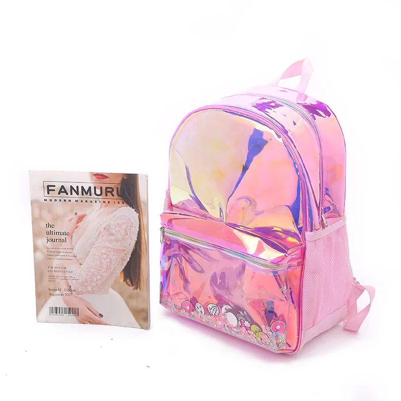 

Hologram Waterproof TPU School Bag Iridescent For Gilr,pvc transparent holographic school bag,transparent school bag for kids, Customized color