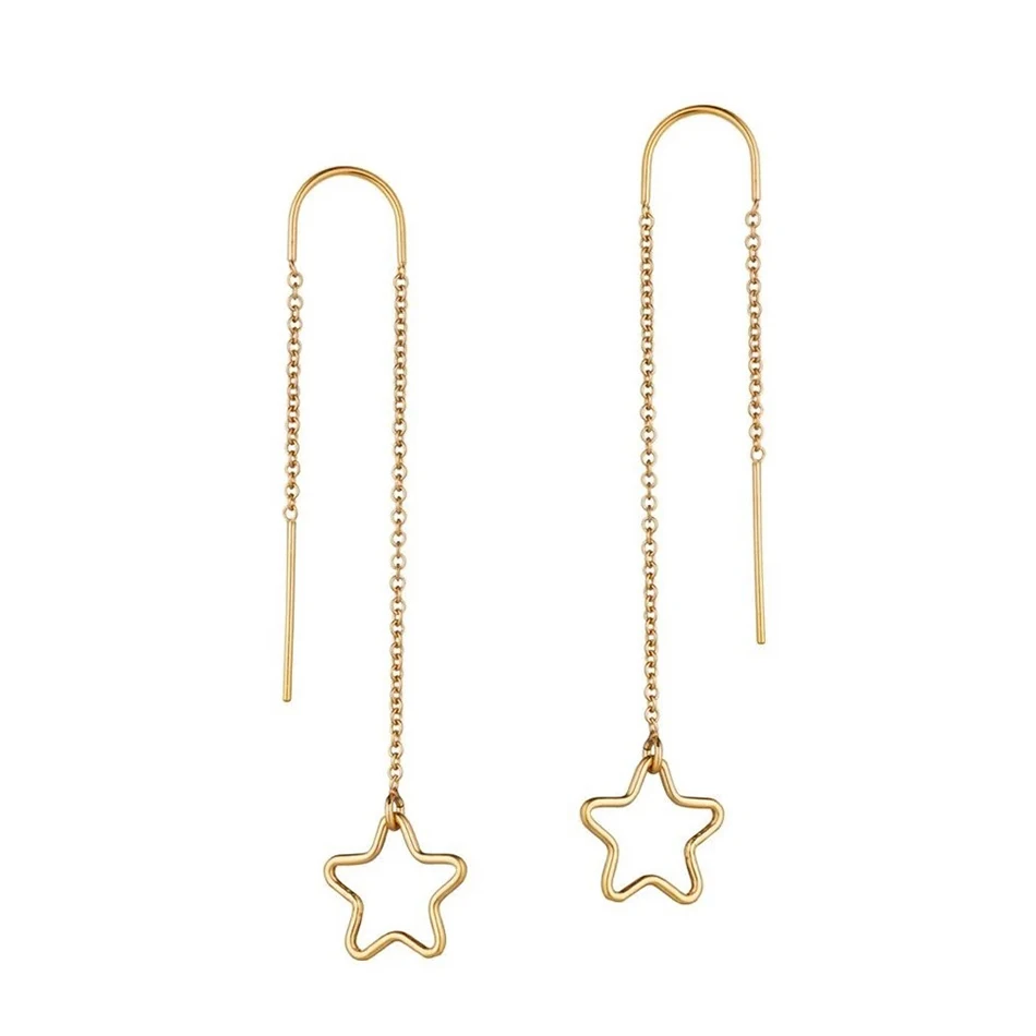 

Simple 18K Gold Plated Fashion Link Chain Hollow Star Earrings 925 Sterling Silver Tassel Drop Earrings for Women Fine Jewelry