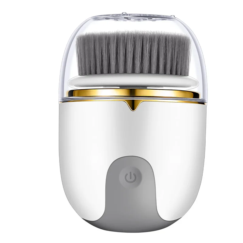 

Customized Logo Waterproof IPX5 Face Cleansing Silicone Cleanser 360 Degrees Rotating 3 in 1 Spin Facial Brush, Whitw&grey&gold