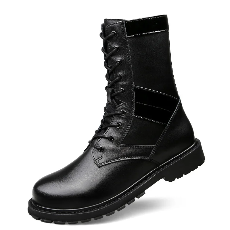 
High ankle black cow leather military tactical boots south africa army boots for men 