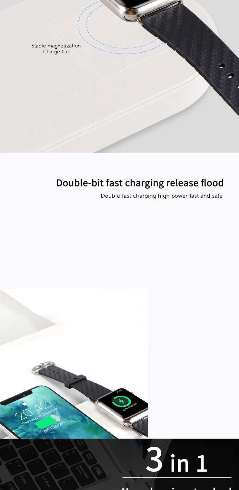 Latest 3 In 1 Fast Wireless Charging 15W Wireless Charger Station For Mobile Phone/Watch/Headset Cell Phone Charging Station
