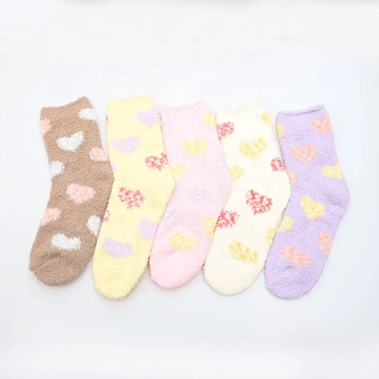 

Wholesale girls cute pink heart cosy socks plush slipper valentine gifts socks multi color fuzzy socks women, Custom color
