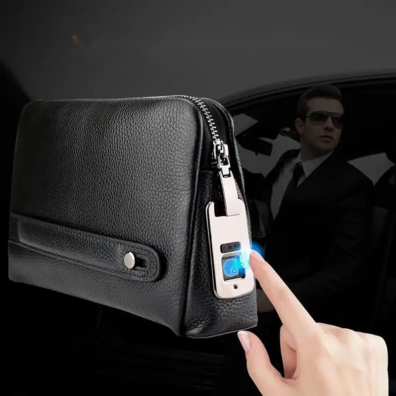 

Hot Selling Cluth Bag Man's Purse Leather Long Wallet Classic Black Fingerprint Handbag