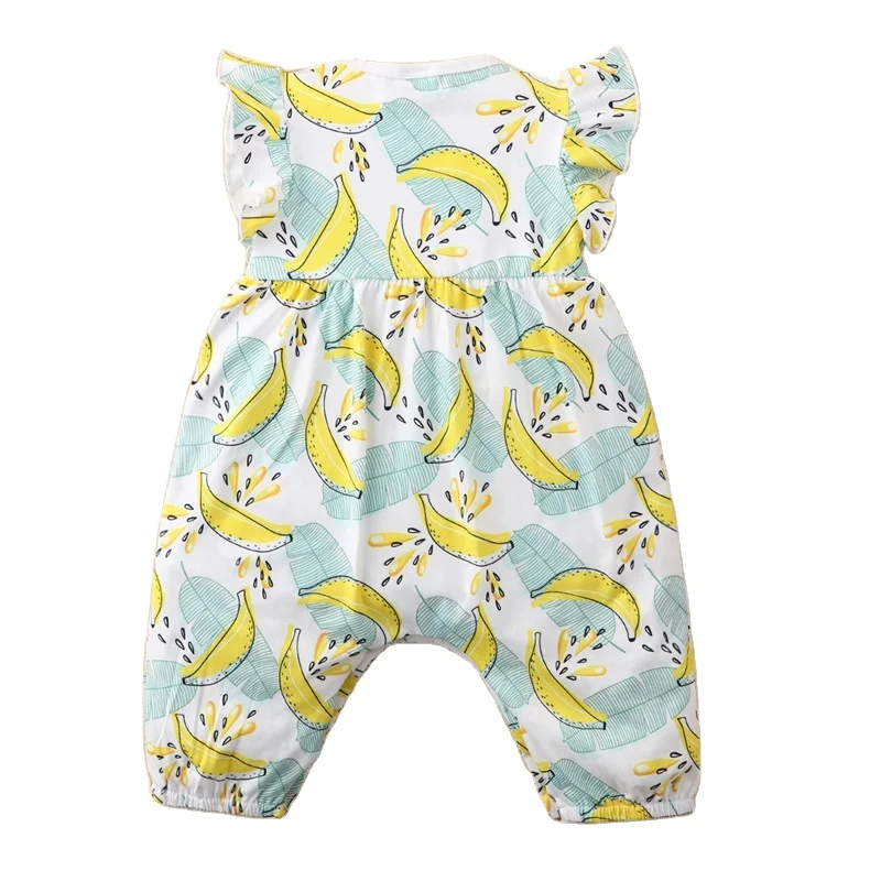 

Romper Baby Girl Clothes Banana Print Flying Sleeve, Picture shows