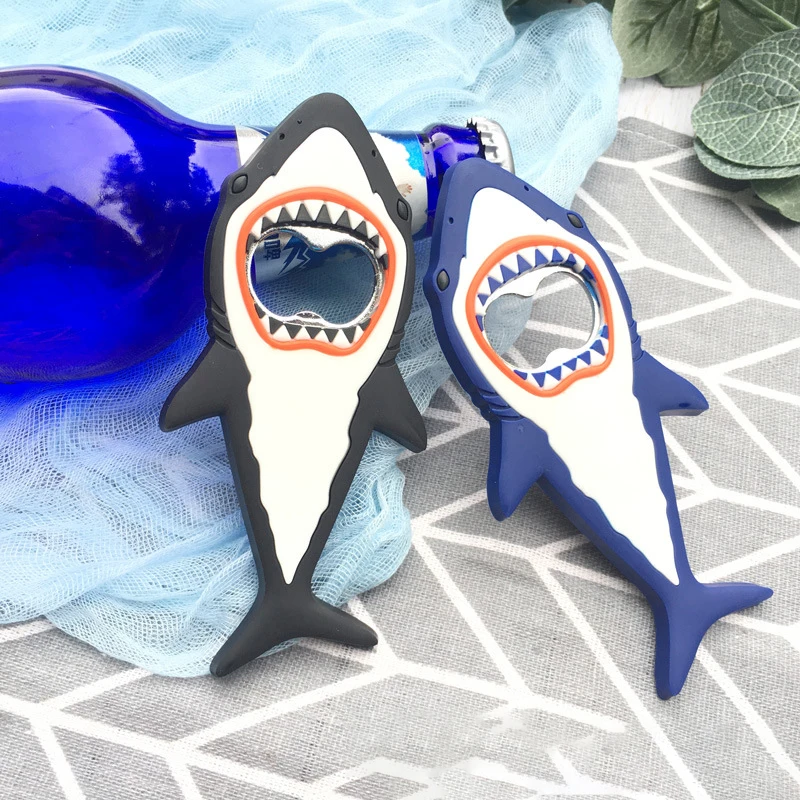 

Amazon New exquisite shark cartoon soft pvc rubber Fridge Magnet Opener custom bottle beer opener