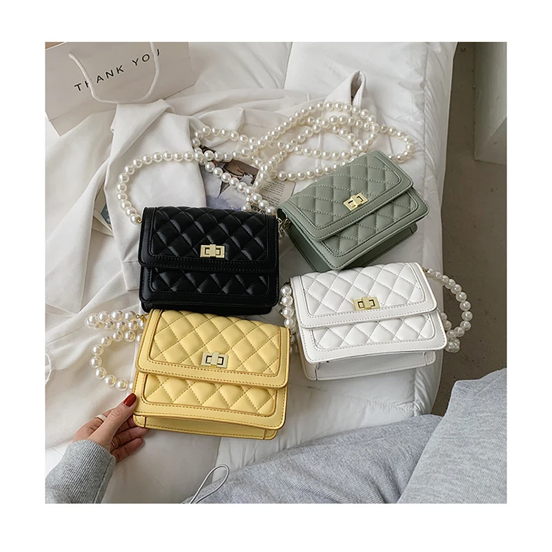 

Fashion Diamond Lattice Women Shoulder Bags Designer Pearls Beading Chain Female Crossbody Bags Small Flap Lady Purses Totes