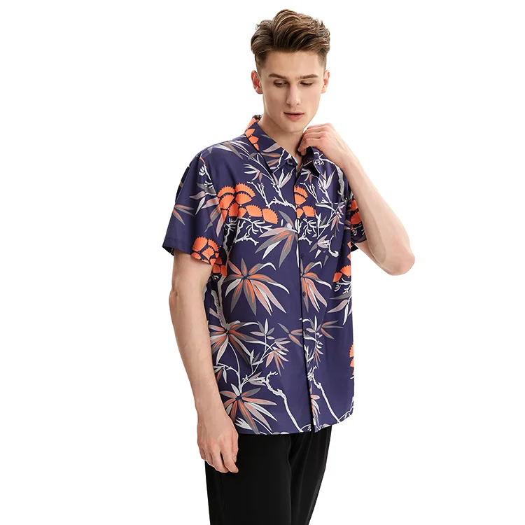 

High quality eco friendly casual designs men Floral print washed beach shirt