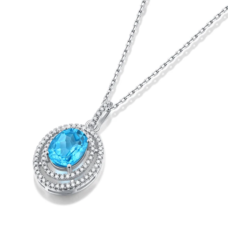 

Thriving Gems Blue Topaz Pendant Necklace Jewelry Luxury Silver 925 Sterling Silver Necklace