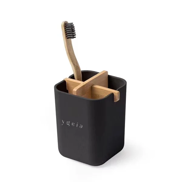 

No plastic biodegradable bamboo fiber travel toothbrush pen pencil holder cup for office bathroom, Black and white