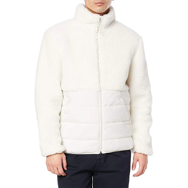 

Classic Solid Color Winter Windproof Down Coat Casual Men's Quick Dry Jacket Fleece All Match for Outdoor, White and black