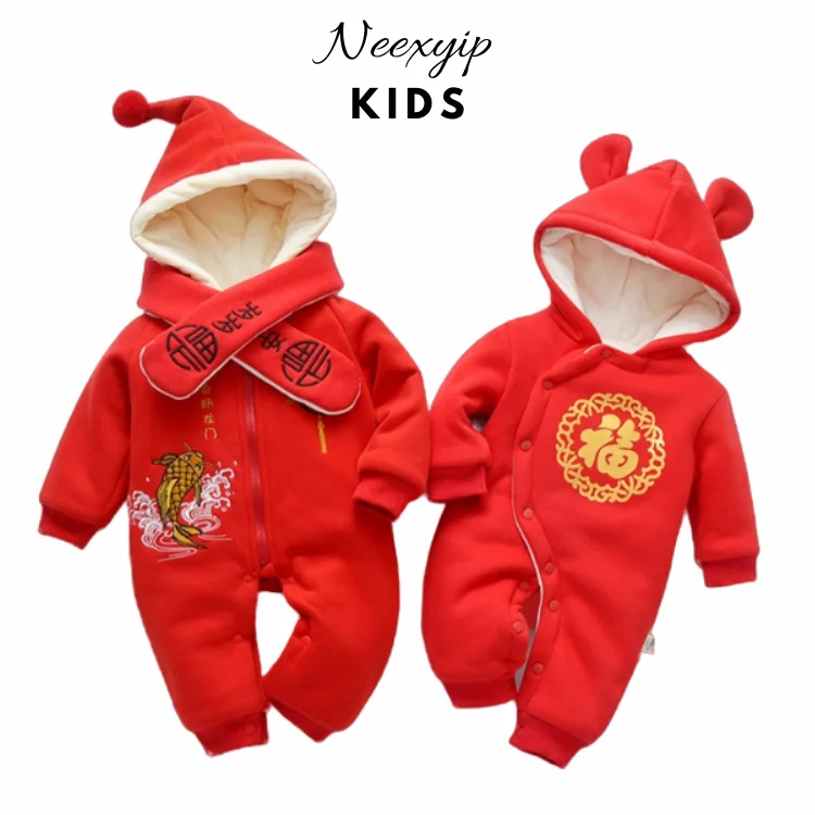 

2021 Baby rompers 100% cotton Chinese style newborn thicked baby clothes wholesale, Fish/"fu"word
