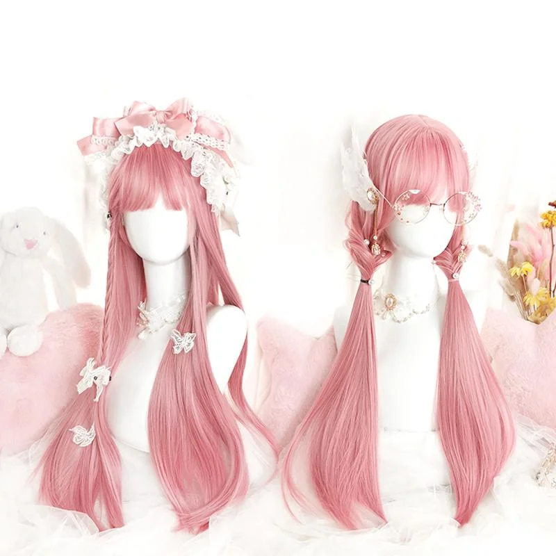 

Mcoser Wholesale 70cm peluca Sakura Pink Long Straight Synthetic Wig Party Wigs Anime Lolita Wig