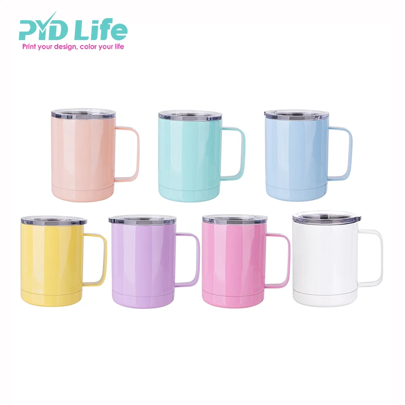 

PYD Life 10 oz 300 ml Colored Double Wall Stainless Steel Vacuum Coffee Mug with Handle and Lid Sublimation Print