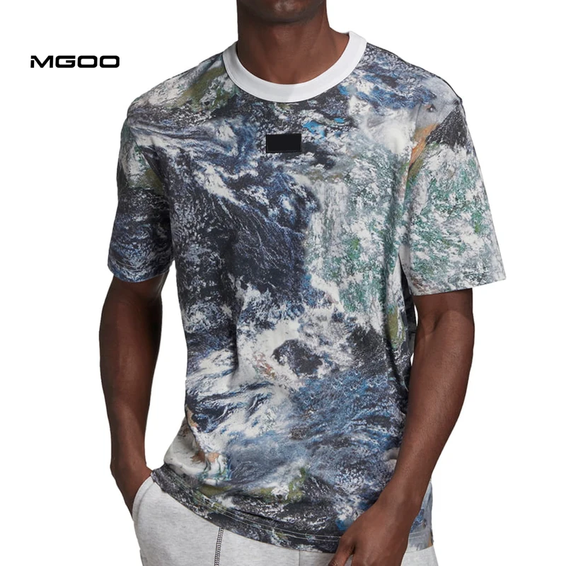 

MGOO Contrast Rib Collar Short Sleeve Polyester Spandex Streetwear Custom All Over Digital Printing T Shirt