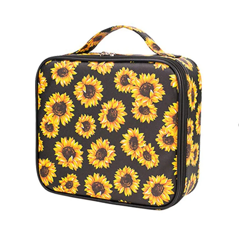 

Sunflower Travel Makeup Organizers Storage Cosmetic Travel Case Yellow Sunflower PU Leather Makeup Bag, 5 colors