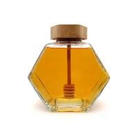 

Free sample empty honey jars glass hexagonal with wooden lid