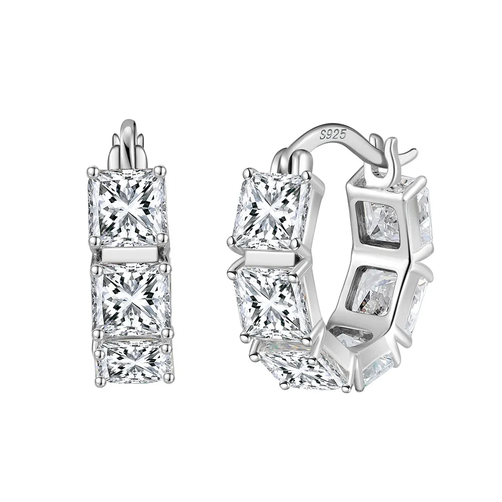 LZE15 RINNTIN Rock 925 Sterling Silver Post 8A Premium Cubic Zirconia Mini Hoop Earrings for Women