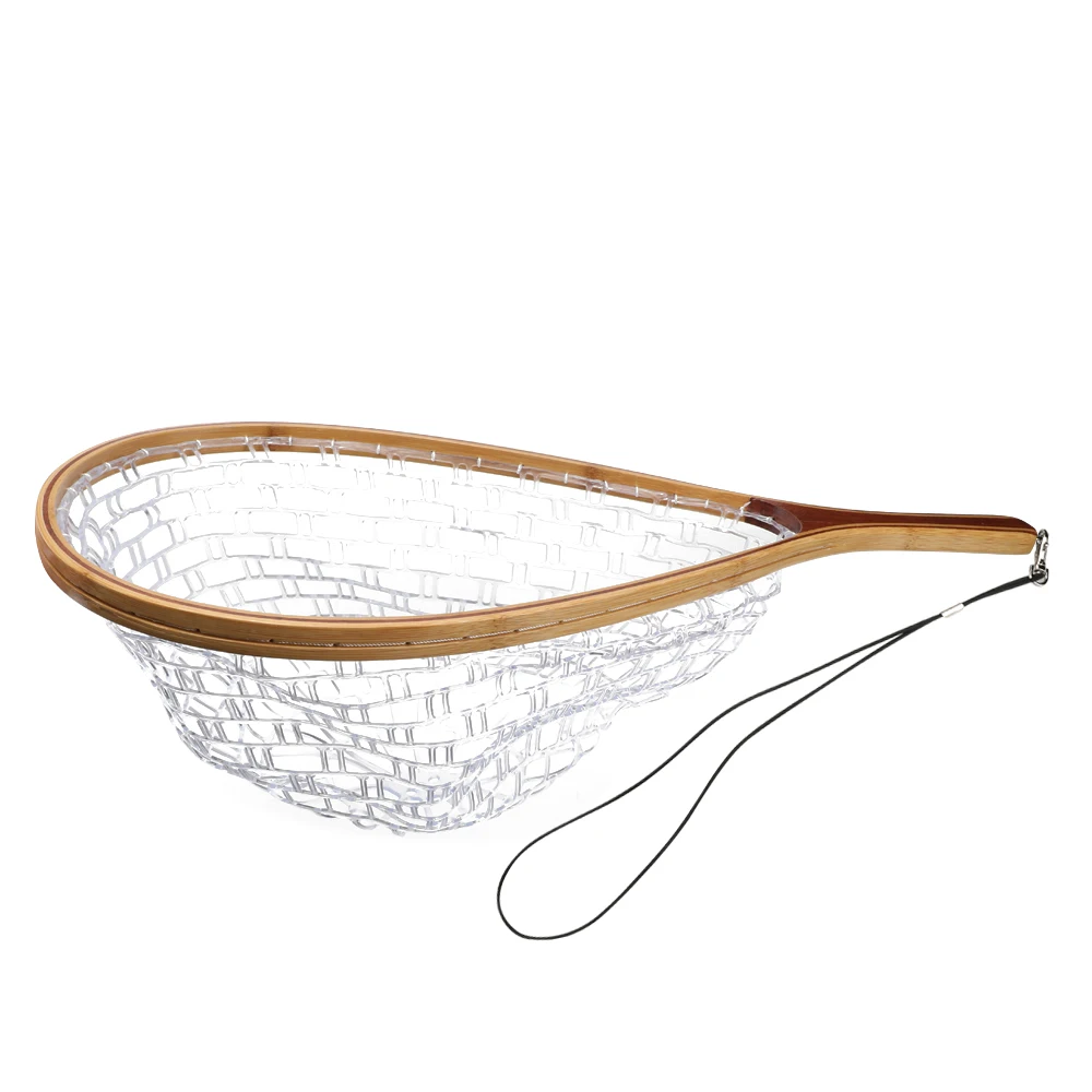 

HONOREAL Trout Bass Net Soft Rubber Mesh Catch and Release Net Wooden Frame Fishing Landing Net