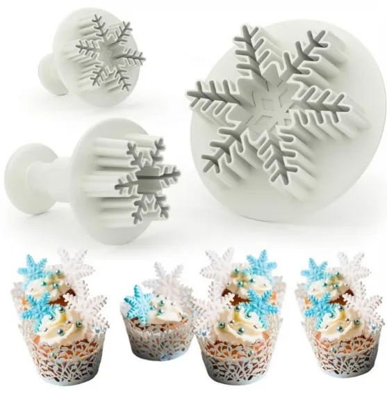 

3Pcs Snowflake Cake Decorating Fondant Plunger Cutters Mold Mould Cookies Tools, White