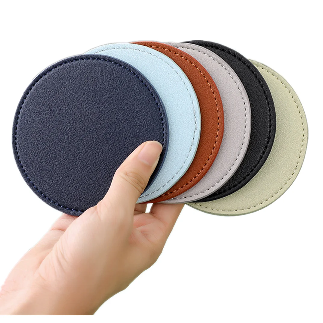 

Customize PU leather thickened cup mat household non slip anti scald table coaster, Bule/black/grass green/deep blue/grey/brown