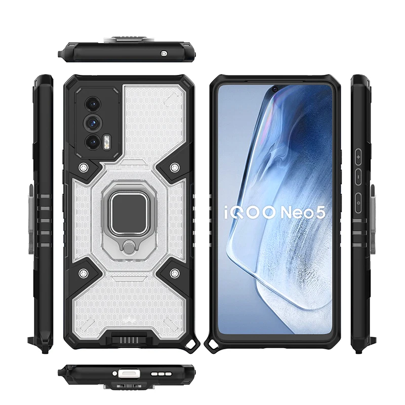 

2021 Shockproof Fashion Clear Hybrid TPU PC Protective Back Cover Phone Cases With a Stand Ring Holder For VIVO IQOO NEO5