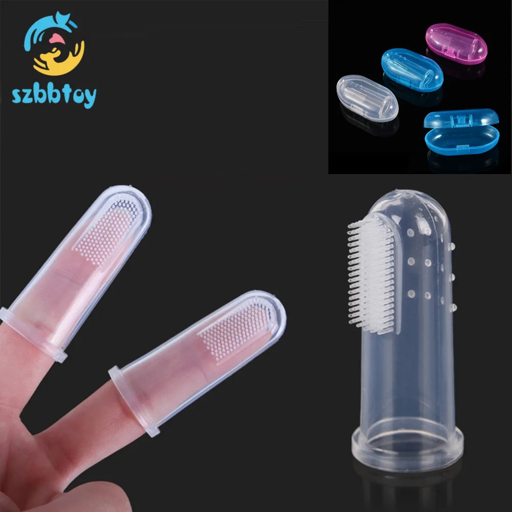 

Wholesale Soft Silicone Pet Dog Finger Toothbrush, Transparent, storage box have 3colours