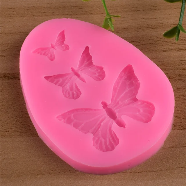 

3 Butterflies Ultra Light Clay Chocolate Mold Cake Decoration Fondant Silicone Mold Kitchen Accessories, As show