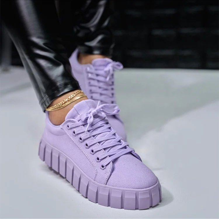 

TX wholesale cheap price 2021 New round head thick sole lace up women's casual board footwear ladies purple canvas shoes, Color matching