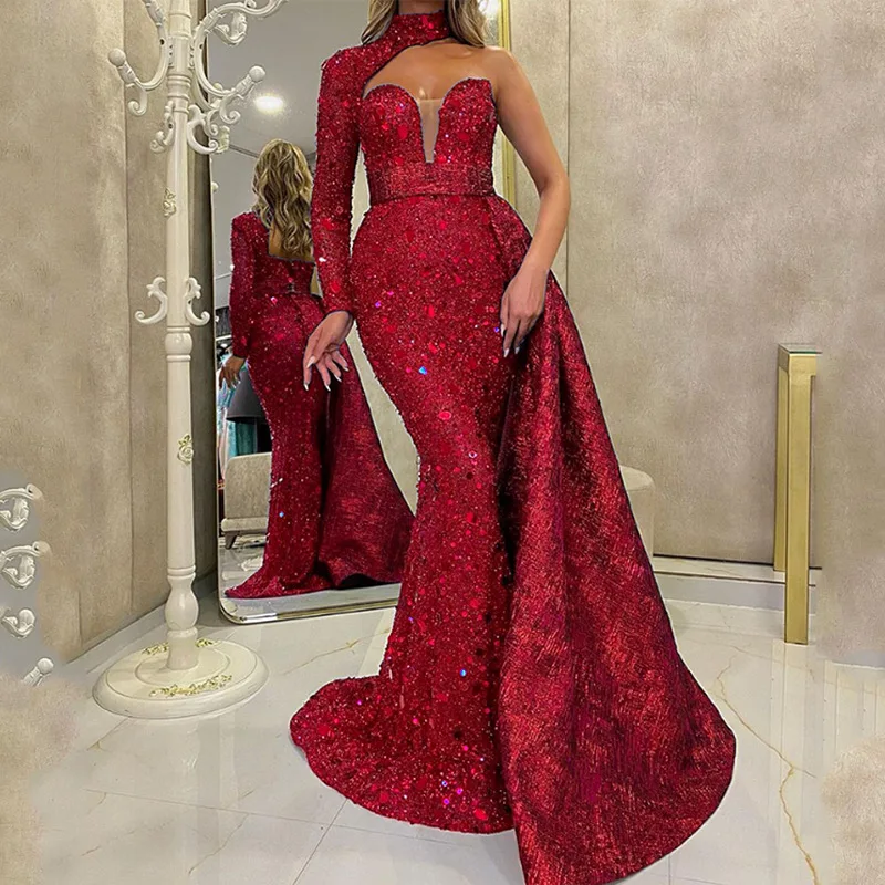 

SC8037 2021 Latest Design Autumn Banquet Performance Host Dress Long Fishtail Slim Sequin Evening Dress