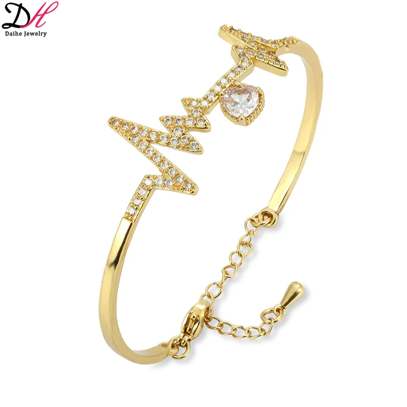 

Women Ecg Shape Copper Fashion Zircon Bracelet Charm Exquisite Bracelet Jewelry Luxury Bracelet Bangle For Women Wholesale 2021