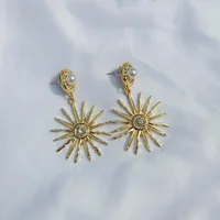 

SHE041 Modern Style Gold 925 Silver Needle Sunflower Diamond Pearl Earrings For Women