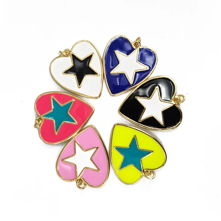 

JF7337 Hot Sale Gold Plated Enamel Neon Heart Star Charm Pendants for Necklace Earring Making Supplies