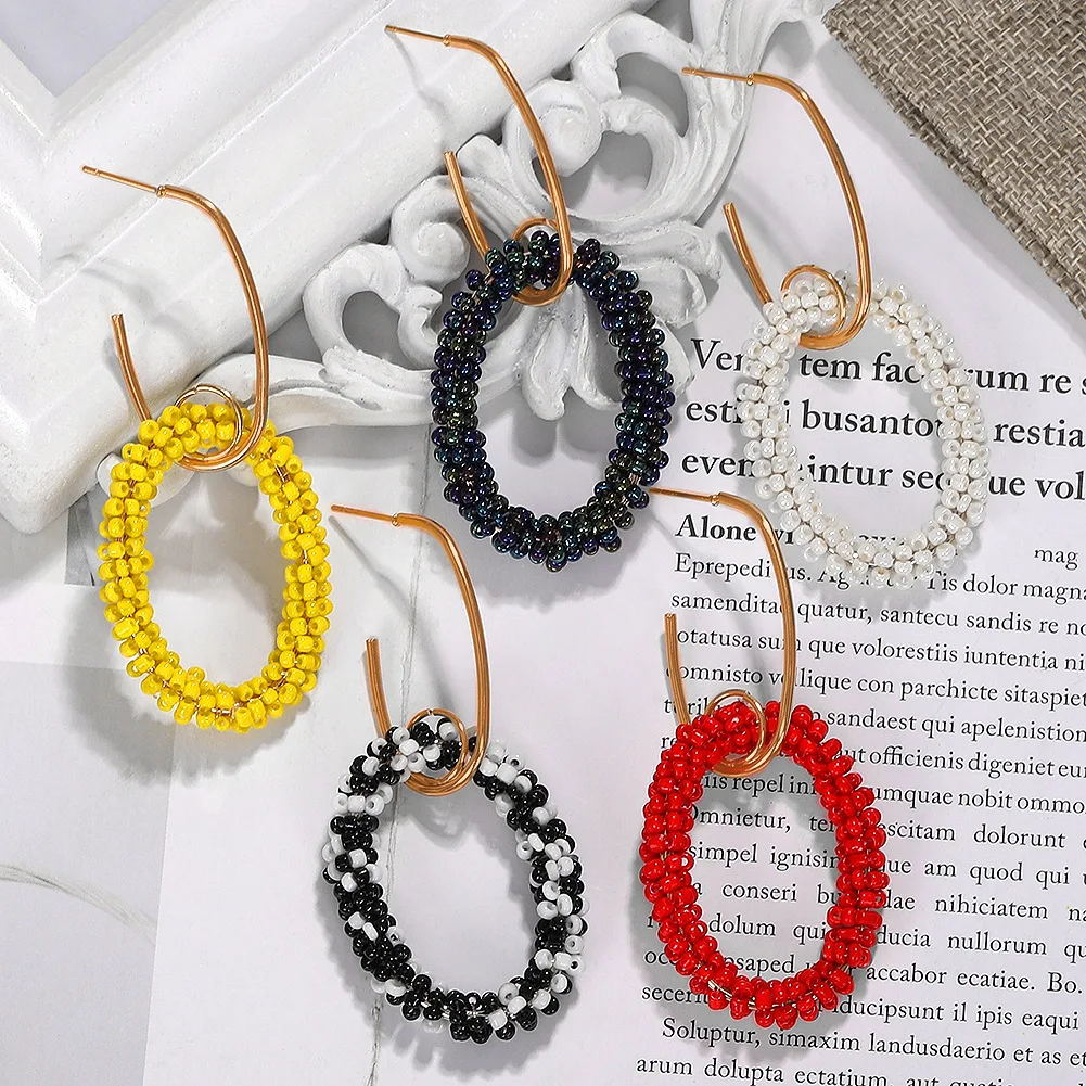 

fashion cool rice bead ring earrings Circle vintage designer popular brands beaded earrings