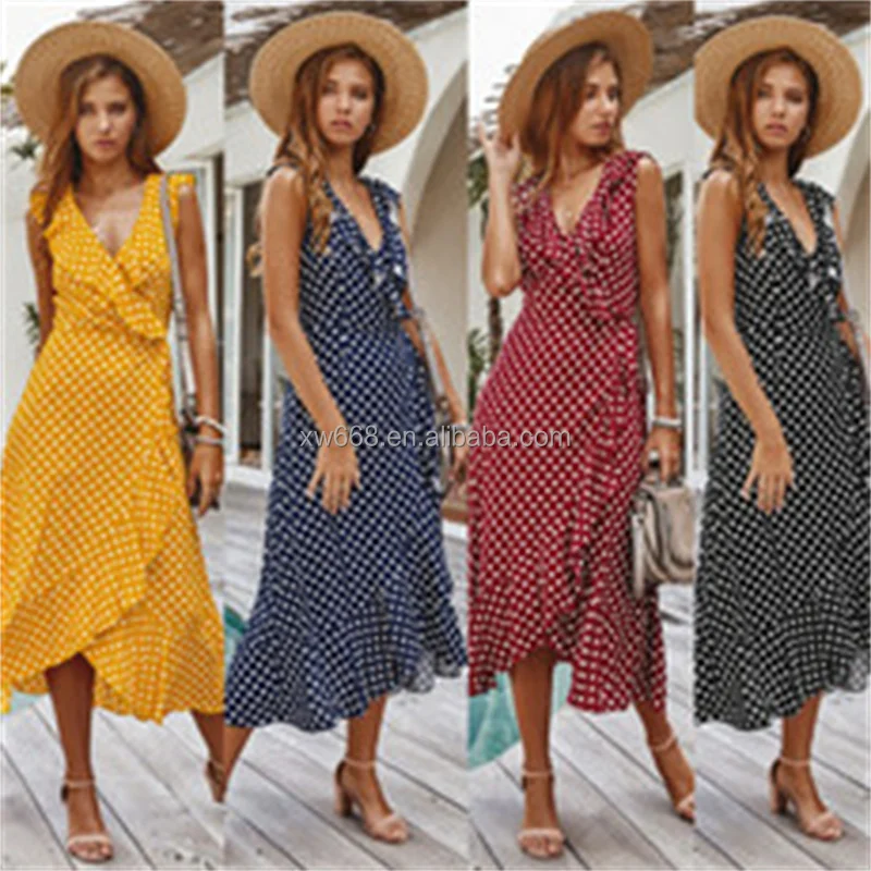 

The 2022 Sundress Women's sleeveless high-waisted print dress v-neck beach summer tunic sexy Vestidos