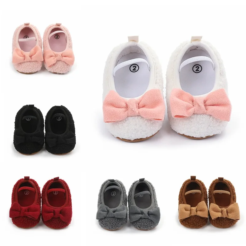 

Baby lovely Bow Fur Shoes Children's Boys Girls wool First Walkers Shoes Infant Toddler kids Soft Anti-slip Casual Shoes B1, As photo