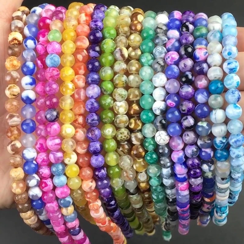 

Natural Stone Colorful Fire Dragon Veins Agate Loose Spacer Beads For Jewelry Making DIY Bracelet Accessories 15'' 6 8 10mm