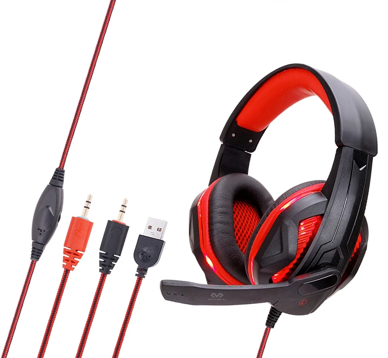 

headphones noise cancelling Wired earphones headsets wired earphone gaming headphones ear earphones headphones, Red